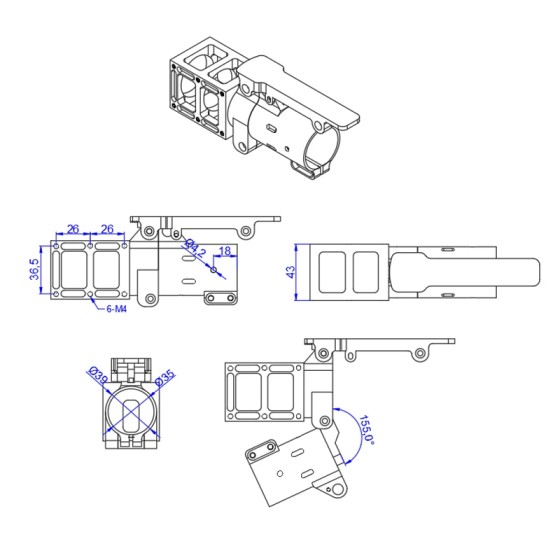 RJX Quick Release 35mm Folding Side Horizontal Arm Pipe Joint Plant Agriculture UAV Drone Foldable Tube Clamp Drone Folding Arm